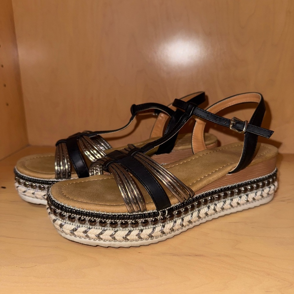 Stylish Black and Gun Silver Women's Sandals